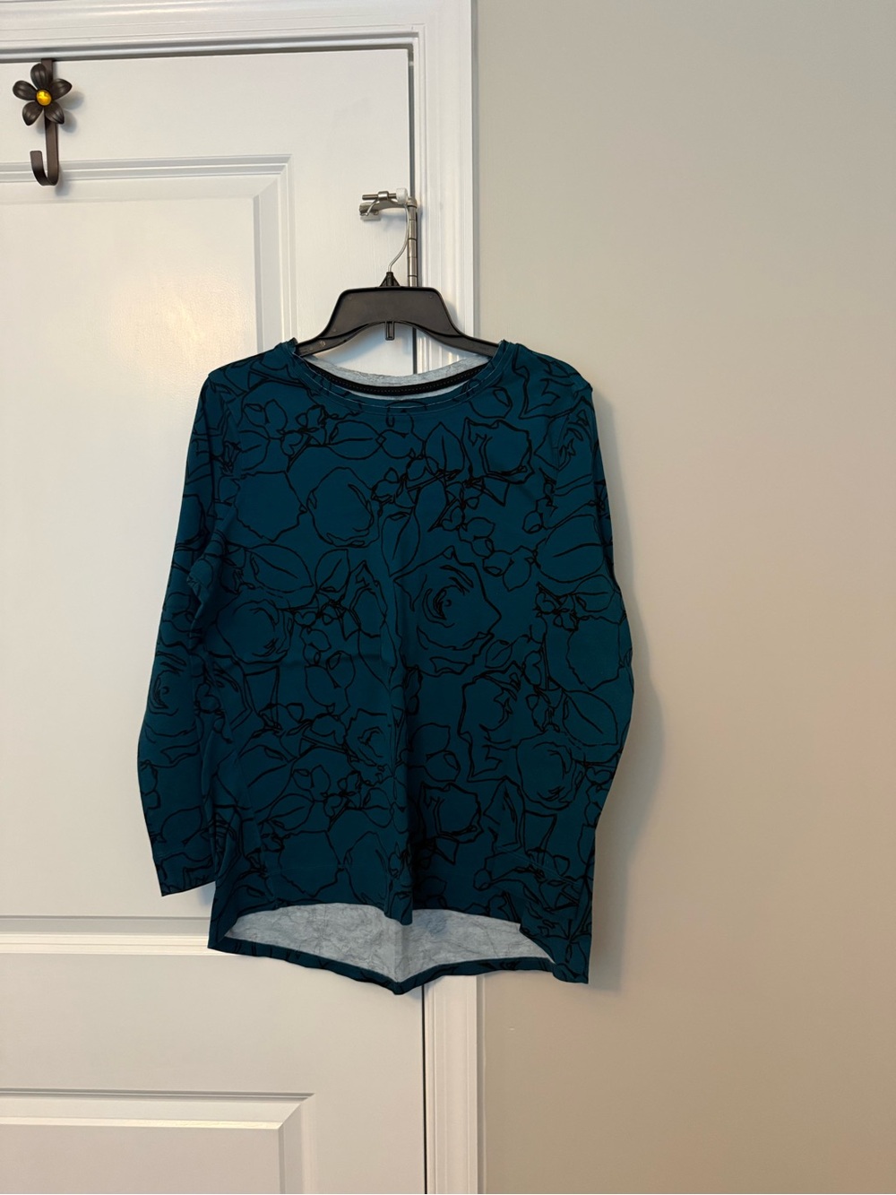 Westbound Teal Long-Sleeve Floral Print Top